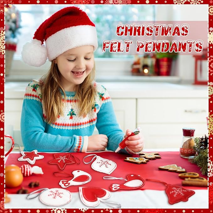 12 Pcs Christmas Felt Ornaments for Tree 3D Snowflake Hanging Decorations Classic Red White Hanging Felt Craft for Christmas Party Favors Gifts