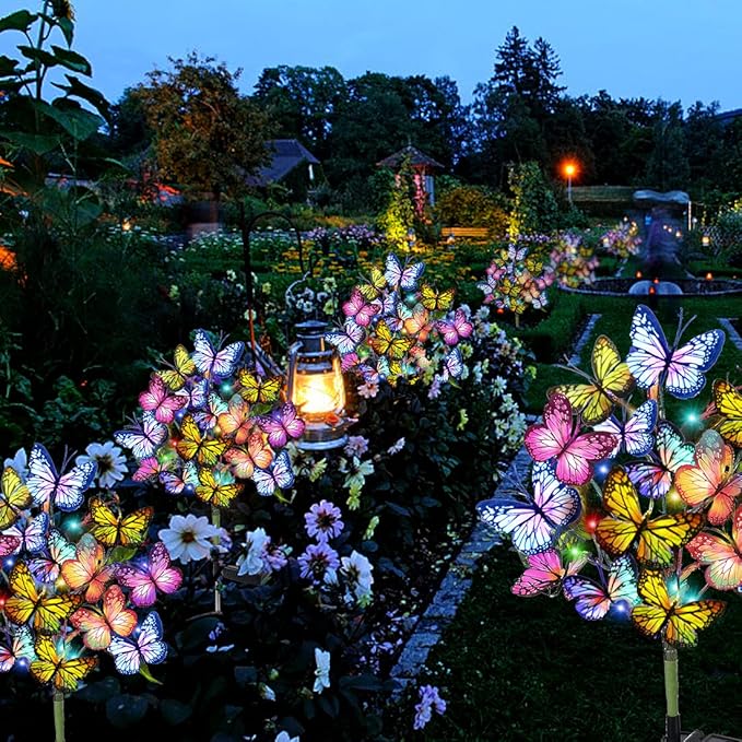 Solar Garden Lights Solar Lights Outdoor Waterproof Decorative 4 Pack with 144 LED 68 Butterfly Solar Lights for Garden Yard Decor Christmas Decorations, Gifts for Mother's Day Mom