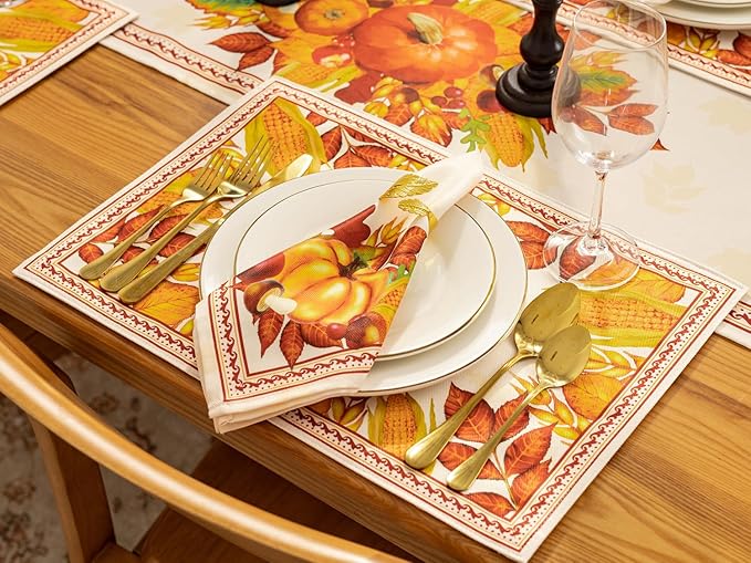 YiHomer Fall Thanksgiving Tabletop Collection for Kitchen Dining Decoration Parties Harvest, Harvest Party, Napkin Set, 20 x 20