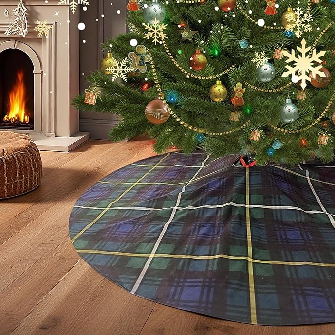 Christmas Tree Skirt 36 Inch – Campbell Clan Tartan Navy Blue and Green Plaid Tree mat for 4–6 FT Xmas Trees, Classic Scottish Holiday Decor for Farmhouse, Home, Office, Indoor or Outdoor