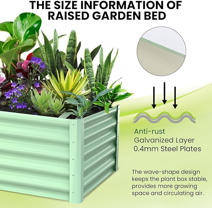Large Outdoor Planter Boxes Kit Set of 2, 6x3x1.5ft Galvanized Raised Bed Planter with Open-Ended Base Design, Elevated for Outdoor Plants, Durable Raised Bed for Gardening,Green