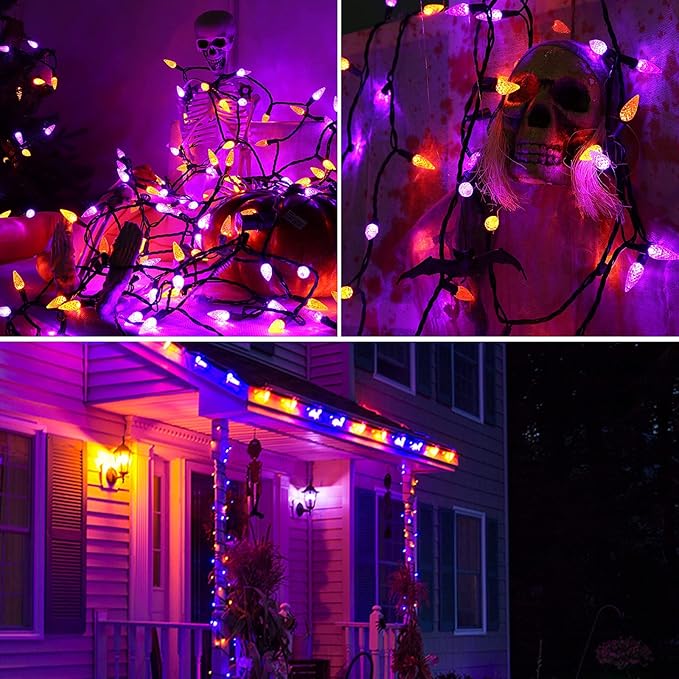 Brizled Purple & Orange Lights, 33ft 100 LED Faceted C5 Orange Halloween String Lights, 120V UL Certified Purple Light Set Connectable Halloween Light for Indoor Outdoor Tree Xmas Party Decoration