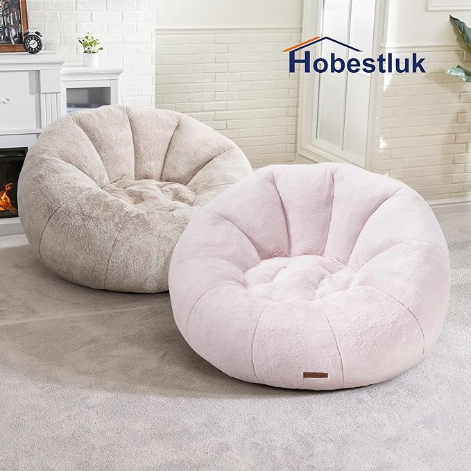Hobestluk Bean Bag Chairs Large Bean Bag Couch for Adults Stuffed Sofa Chair Comfy Giant Bean Bag Chair with Spacious Design for Reading, Playing or Relaxing (Brown)