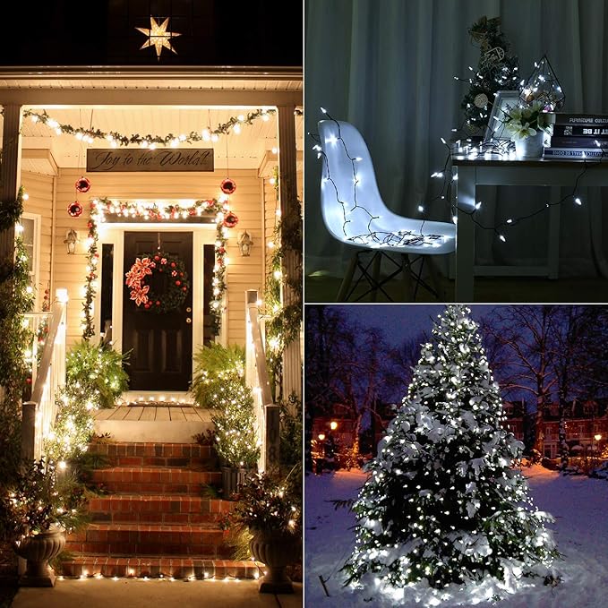 BrizLabs White Christmas Lights, 2 Pack 17.94ft 50 LED Battery Christmas String Lights with Timer, 8 Modes Christmas Tree Lights Indoor Outdoor Christmas Mini Lights for Christmas Tree Wedding Home