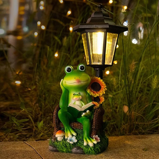 mopha Solar Garden Statues Frog Decor wth Lanterns - 12.5'' Figurines Decorations for Patio Yard Lawn Ornaments Gifts for Christmas Birthday Easter Housewarming