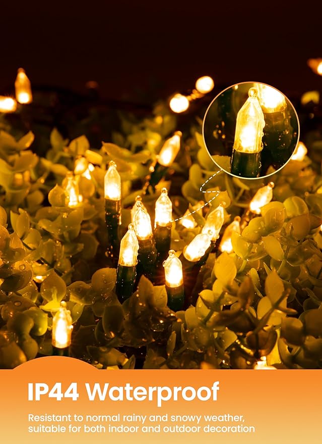 Brightown LED Christmas Mini Lights, 39Feet 100 LED Clear Bulbs String Lights with 8 Light Modes, Connectable Fairy Lights Plug in for Outdoor Xmas Trees Garland Wreath Holiday Decorations, Warm White