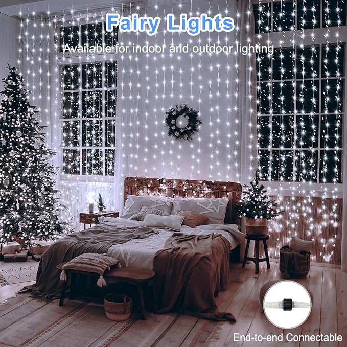 echosari 20Ft x 10Ft Large Curtain Lights Plug in, 600 LED Dual Color Changing Outdoor Curtain Lights Waterproof Connectable with Remote for Wedding Backdrop Yard Decor (Cool White & Multicolor)