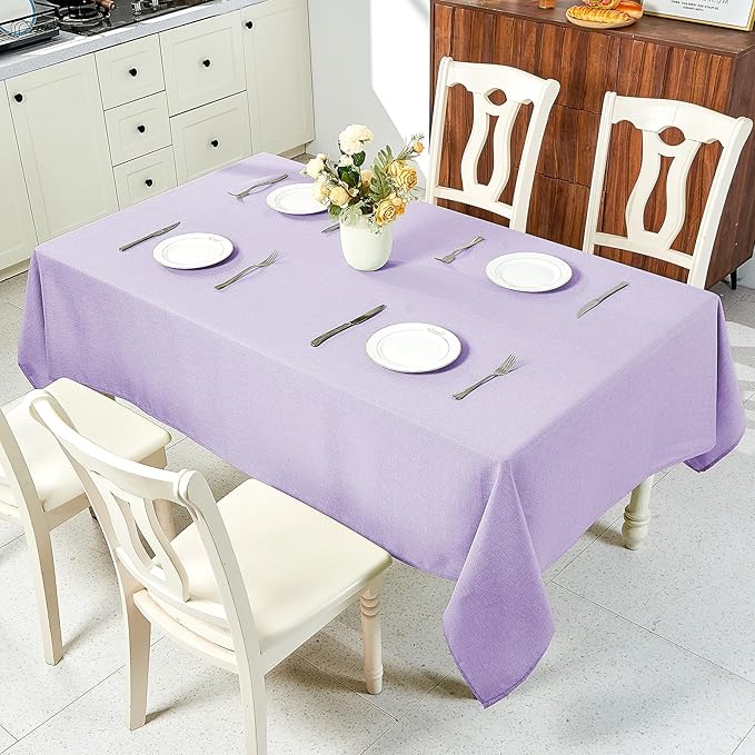 IVAPUPU Textured Linen Table Cloth for Rectangle Table - Purple Tablecloths Rectangular Waterproof Wrinkle Free Wipeable Dining Table Cover for Spring Wedding Birthday Kitchen Decor, 60 x 120 Inch