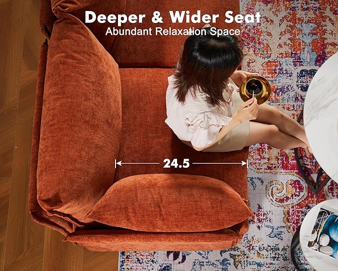 134.6" Oversized Modular Sectional Sofa, 6 Seater U Shaped Couch with Storage Ottoman with Reversible Chaise Deep Seat for Living Room, Apartment - Chenille Terracotta Orange