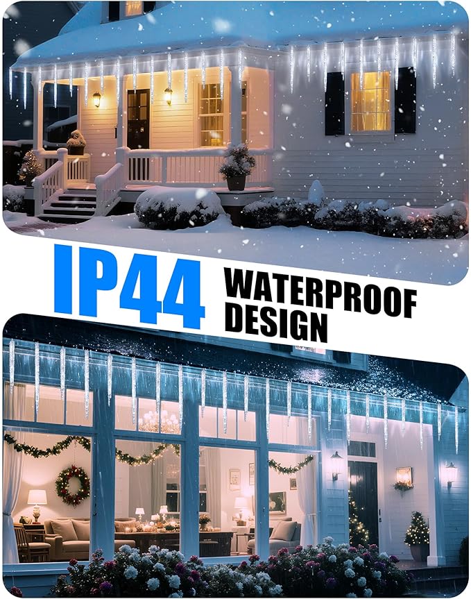 Minetom Icicle Lights Outdoor with Clips, 20ft 100 LED 20 Tubes Twinkling Icicle String Lights, Connectable Waterproof Hanging Icicle Christmas Lights Plug in for Eave Holiday Outdoor