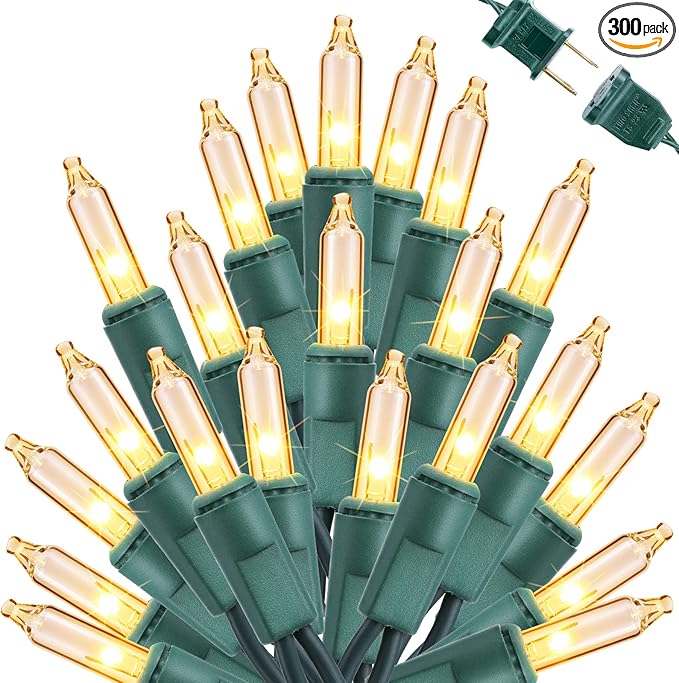 Toodour Clear Christmas Lights, 75ft 300 Count Incandescent Indoor Outdoor String Lights, UL Certified Connectable Green Wire Mini Bulb Light for Home, Party, New Year, Xmas Tree Decor - Warm White