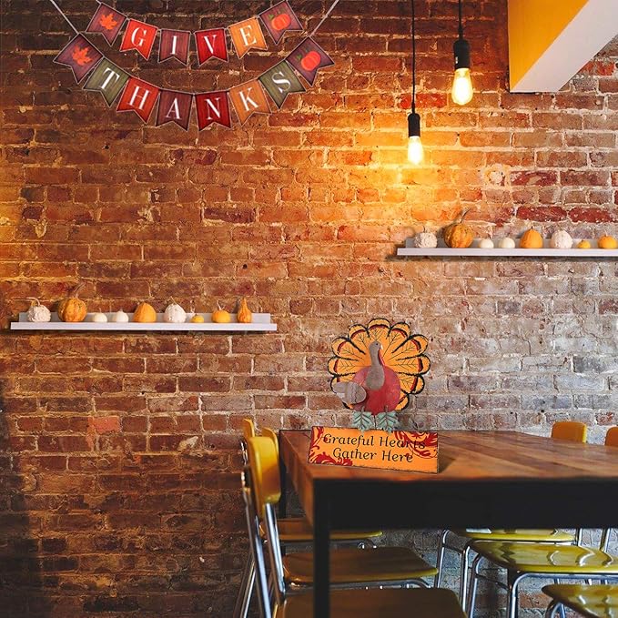 Ogrmar Thanksgiving Metal Turkey Sign Wall Hanging Decoration with bracket for Front Door Ornament Festive Whimsical Halloween Christmas Wall & Tabletop Decor