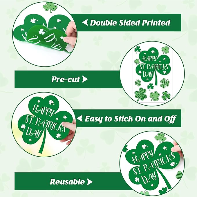 9 Sheets St Patricks Day Window Clings, 115 PCS St Patrick's Day Shamrock Window Stickers for St Patricks Day Decorations, Green Static Spring Window Clings for Glass Windows St Patricks Day Decor