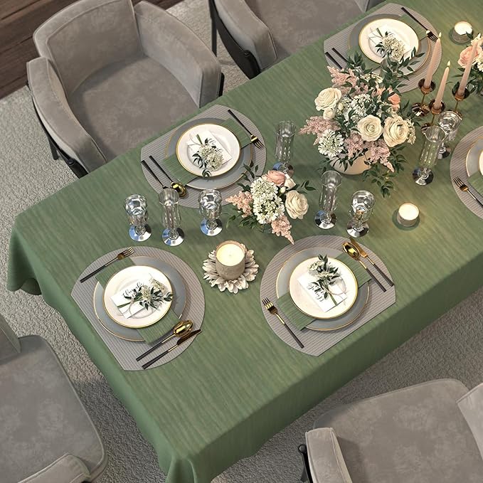 Sage Green Table Cloth 72 x 54 Inch, Spillproof Waterproof Tablecloth, Boho Thick Soft Dining Table Cover for Farmhouse, Wedding, Party, Buffet, Outdoor - Rectangular, Spring/Summer