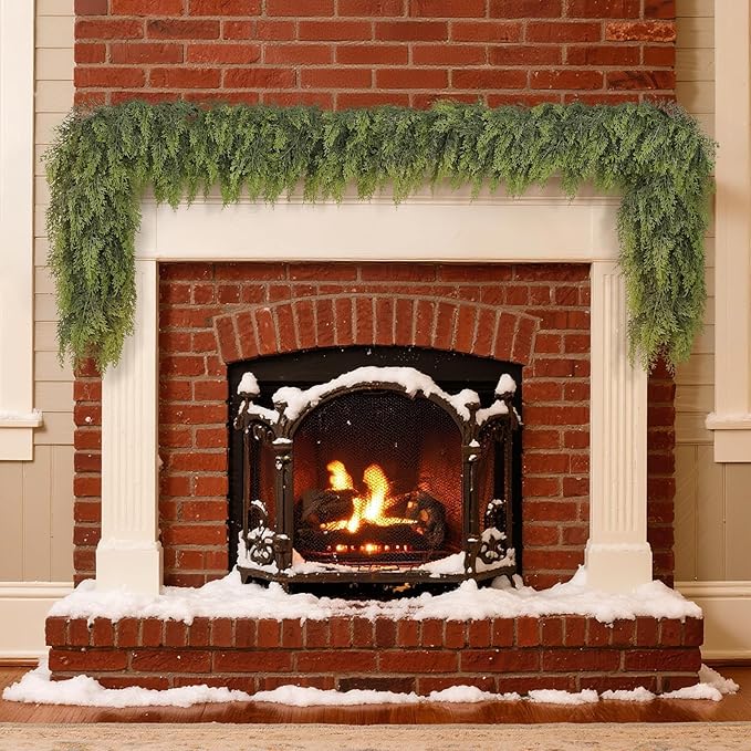 Real Touch Christmas Cedar Garland -6ft Artificial Garlands Faux Cedar Fake Pine Needles Garland for Fireplace,Table,Window,Stairs,Mante,Holiday Indoor Outdoor Xmas Decor(1PCS)