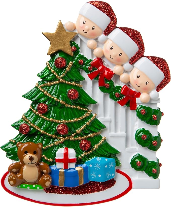 3D Peeking Family of 3 Ornament 2025 Personalized Family Christmas Ornaments 2025 | Staircase Personalized Tree Ornaments for Grandchildren, Siblings & Grandkids Xmas Tree with Gift of Three Ornament