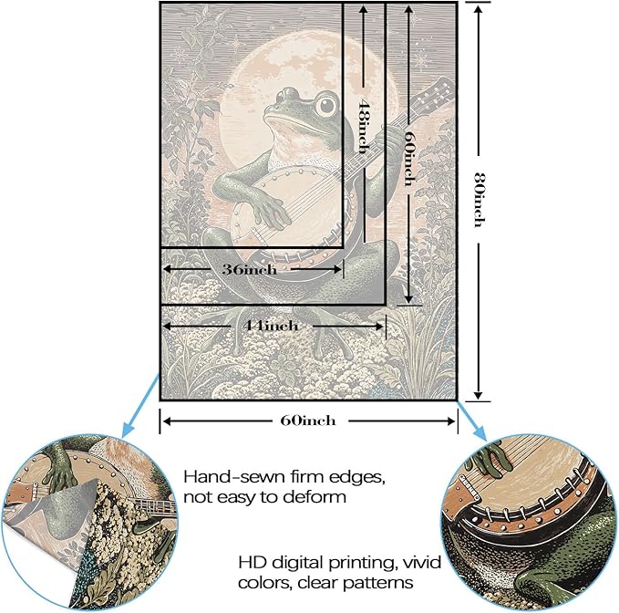 Lunerfex Moonlit Banjo Frog Wall Tapestry, Whimsical Amphibian Musician Tapestries for Room Decor, Folk Art Tapestry 36L x 48W