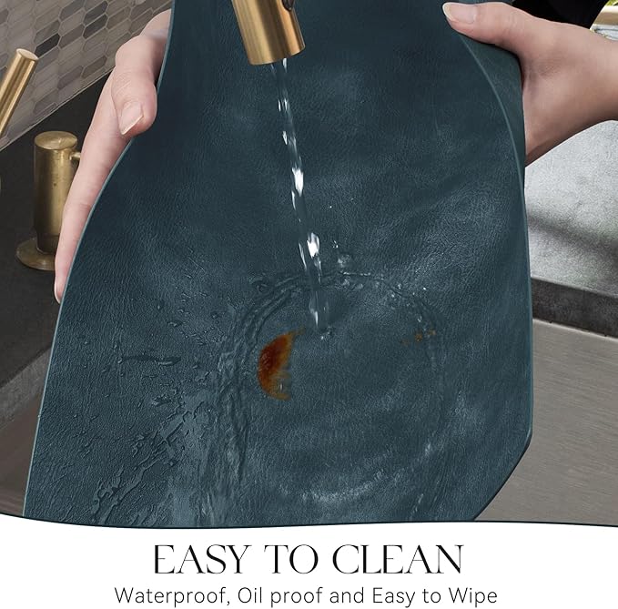 MOSAYT Vinyl Placemats Set of 6-12 X 17 Inch - Faux Leather 100% Waterproof Oil-Proof Wipeable PU Place Mats, Heat Resistant Reversible Table Mats for Kitchen, Dining, Outdoor (Navy Blue)