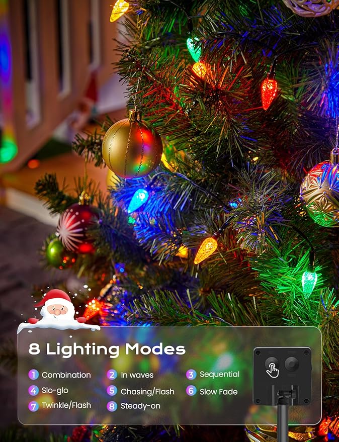 Brightown Solar Operated C6 Strawberry String Lights, 39ft 100 LEDs Multicolor LED Christmas Fairy Lights, Solar Christmas Lights Outdoor, Christmas Decorations for Christmas Tree, Garden Decor