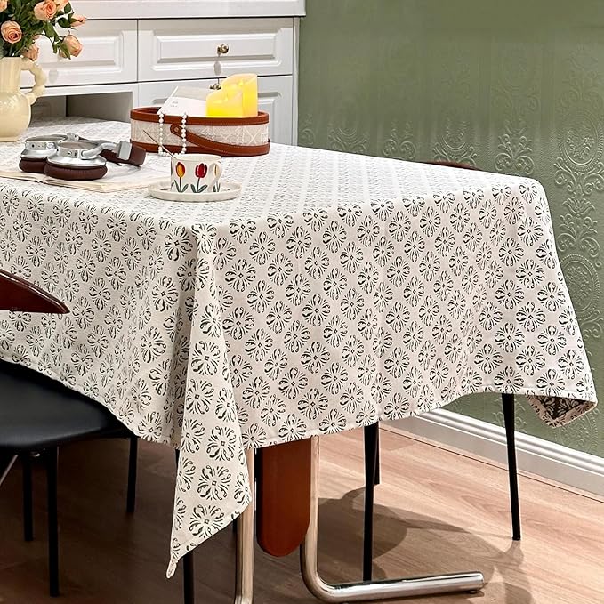 Jacquard Rectangle Tablecloth, Washable Green Table Cloth, Soft Thick Decorative Table Cover for Dining, Farmhouse, Wedding, Party - 60''x120'', White Green