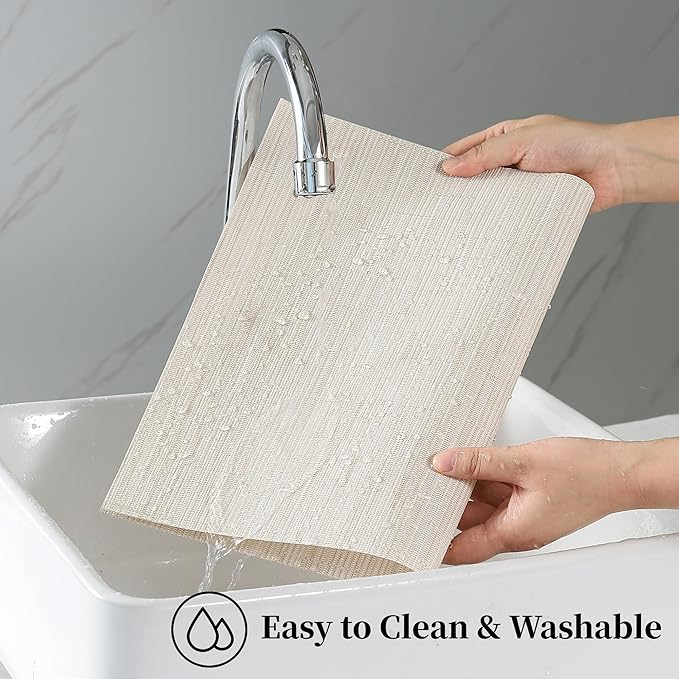 Leetaltree Pale Beige Placemats Set of 12 - Heat Resistant Non-Slip Place mats for Dining Table, Washable Durable PVC Vinyl Woven Table Mats（Pale Beige, 12）