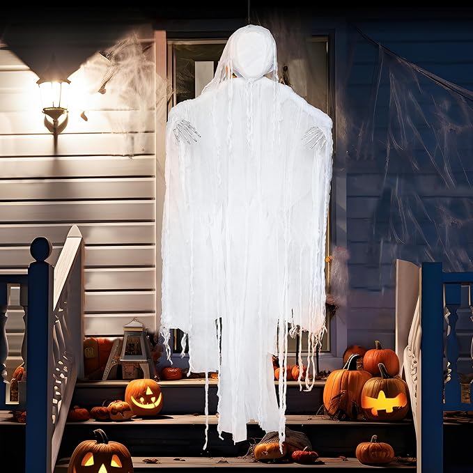 JOYIN 63” Halloween Hanging Ghost Decorations Outdoor, White Faceless Grim Reaper in White Horror Robe for Halloween Tree Yard Party Outside Hanging Decorations Party Supplies