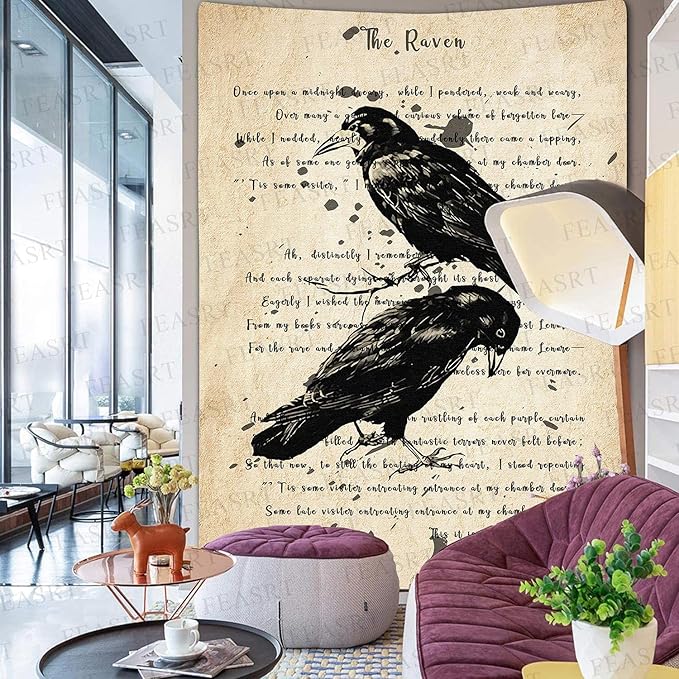 FEASRT Upgrading Dictionary Art Wall Tapestry The Raven Nevermore Edgar Allan Poe Hymn Decor 60x80 Inches for Living Room Bedroom Home Dorm GTQQAY1539