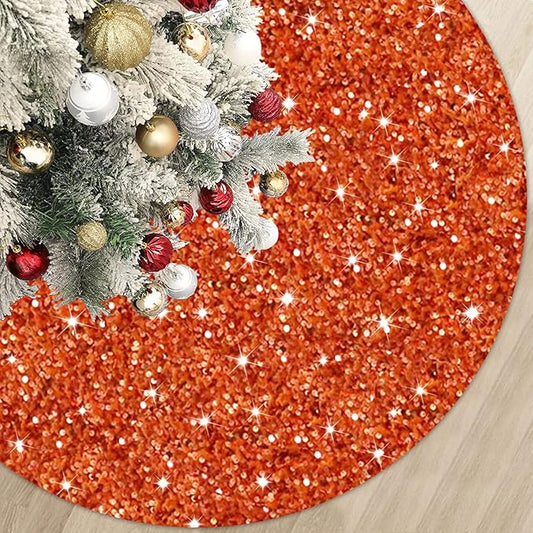 MODFUNS Orange Christmas Tree Skirt 60 Inch Sequin Xmas Tree Skirts Velvet Tree Mat Sparkly Fall Tree Skirt Burnt Orange Round Thanksgiving Tree Base Cover for Artificial Trees Christmas Day Ornaments