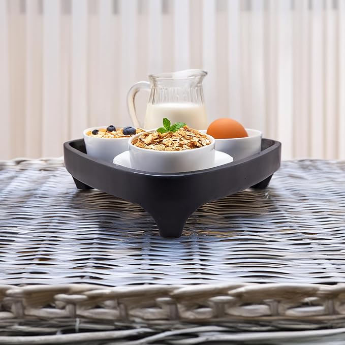 Mango Wood Serving Triangular Tray – 12x11.5x3.25 Inch Decorative Tray for Serving in Bed, Appetizers, Table, BBQ, Patio, Party – Perfect for Lap and Couch Use, Matt Finish, Black