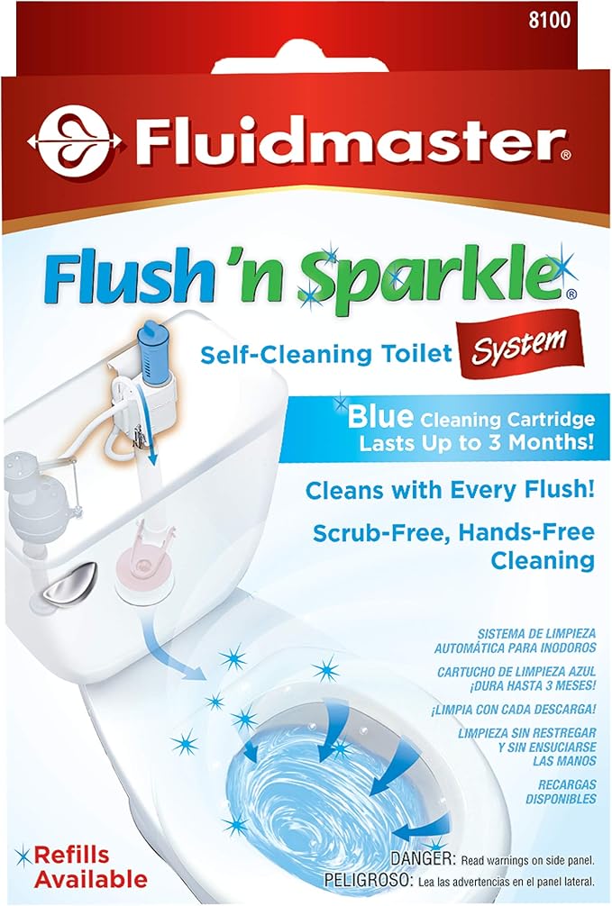Fluidmaster 8100 Flush 'n Sparkle Automatic Toilet Bowl Cleaning System with Blue Cartridge, Upgraded Version
