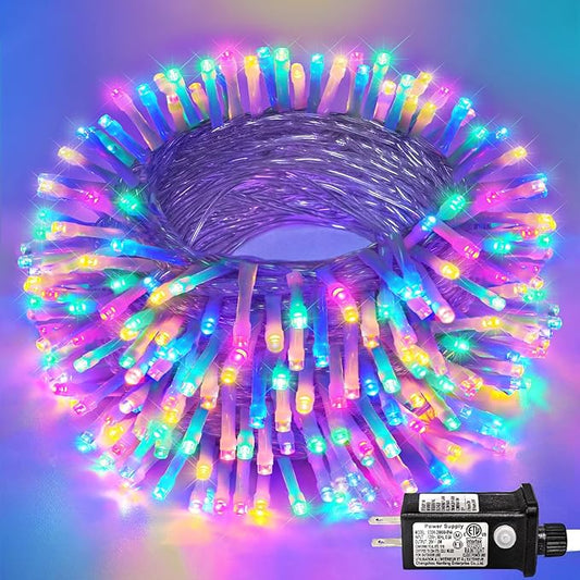 Christmas Lights Outdoor Waterproof 100ft 300 LED String Lights Indoor 8 Modes Clear Wire, Plug in Colorful Twinkle Fairy Light for Bedroom Wedding Party Decorations