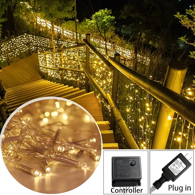 Solhice LED Curtain Lights Outside 40ft x 3ft for Backyard, 600 LED Plug in Hanging Fence String Lights Outdoor Waterproof for Backdrop Backyard Patio Deck Décor, Warm White (Not Connectable)