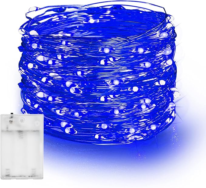 Dazzle Bright Fairy Lights Battery Operated, 20 FT 60 LED Silver Wire Waterproof Battery Operated String Lights, Christmas Decorations for Indoor Outdoor Bedroom Yard Decor, Blue