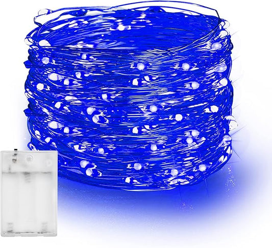 Dazzle Bright Fairy Lights Battery Operated, 20 FT 60 LED Silver Wire Waterproof Battery Operated String Lights, Christmas Decorations for Indoor Outdoor Bedroom Yard Decor, Blue