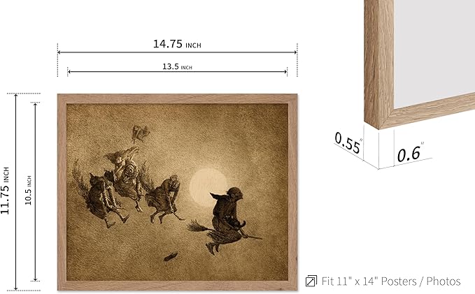 Poster Master Vintage William Holbrook Beard Poster - Retro Occult Print - Gift for Gothic, Horror Fan - The Witches Ride, Pagan, Goth, Magic - Wall Decor for Bedroom, Dorm, 11x14 Beige Framed