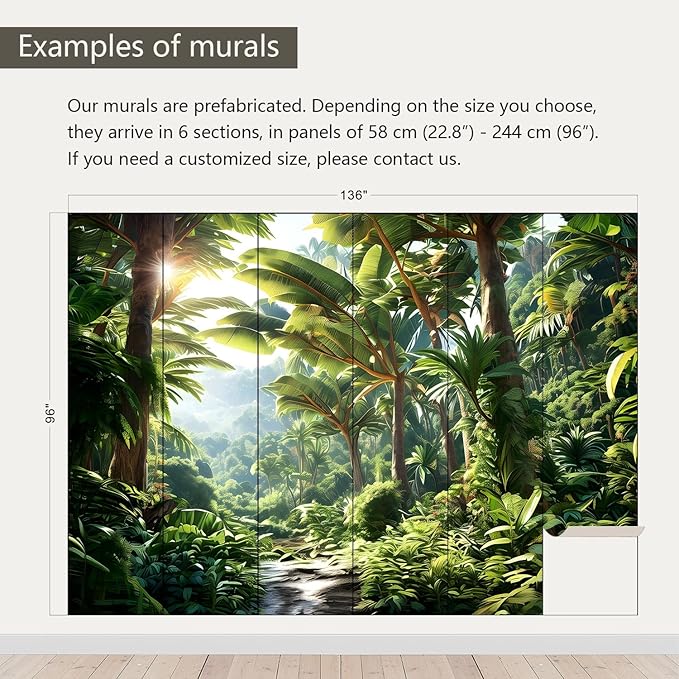 AFZEVEB-Green Tree Wall Mural Tropical Jungle Wallpaper for Bedroom 136"x96"(Not Peel and Stick)