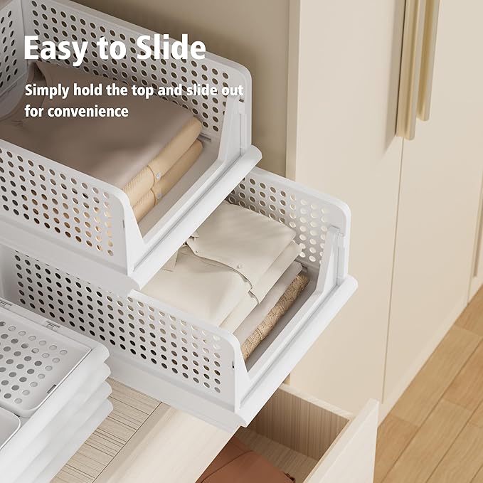 5 Pack Stackable Plastic Storage Basket Closet Organizer Bin Foldable Clothes Organizer Storage Drawer Shelf Container for Living room Bathroom Kitchen Office (4L+1S)