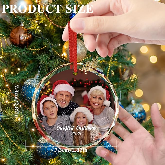 2025 Personalized Family Christmas Ornament, Custom Crystal Glass Keepsake with Photo & Name Christmas or Birthday Gift for Dad, Husband, Grandpa