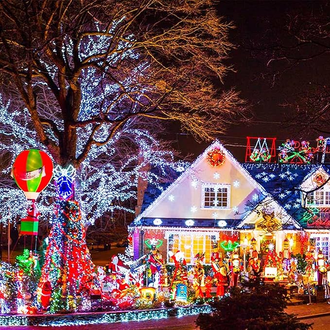 JMEXSUSS 300 LED White Christmas Lights, Outdoor Indoor, Green Wire, 8 Modes, Waterproof, Perfect for Xmas, Wedding, Party, Garden