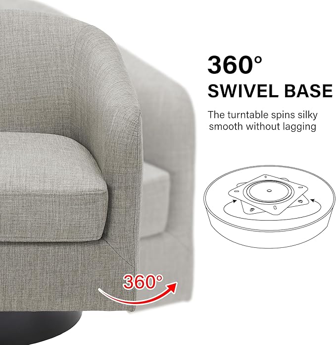 Swivel Barrel Accent Chair, Modern Round Linen Arm Chair for Living Room, Bedroom, Comfy Club Reading Chairs for Adults（Linen Fabric, Khaki, Set of 4