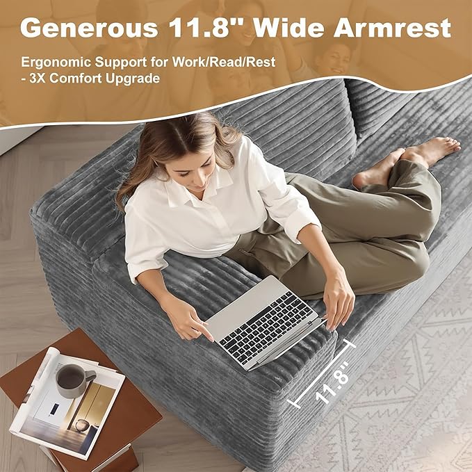 136" Sectional Couches for Living Room Modern Modular Sofa with L-Shape Couchs Upholstered Boneless Couch Deep Seat Sectional Couch with Chaise (Grey, Right Facing Chaise+3Seaters)