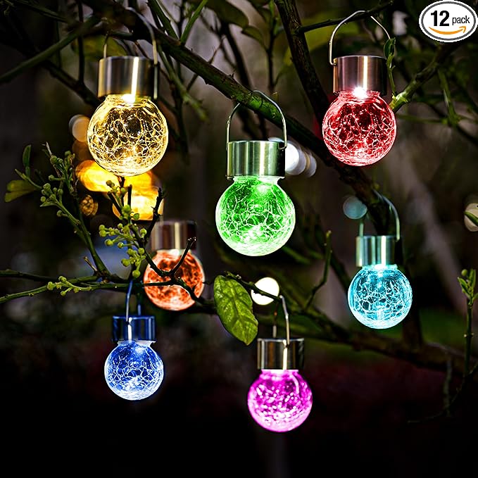 SOLPEX 12 Pack Solar Outdoor Lights Decorative, Hanging Solar Light Outdoor Solar Powered Waterproof Lights, Hanging Globe Light for Garden, Yard, Patio, Lawn, Flower Bed(Color Changing)