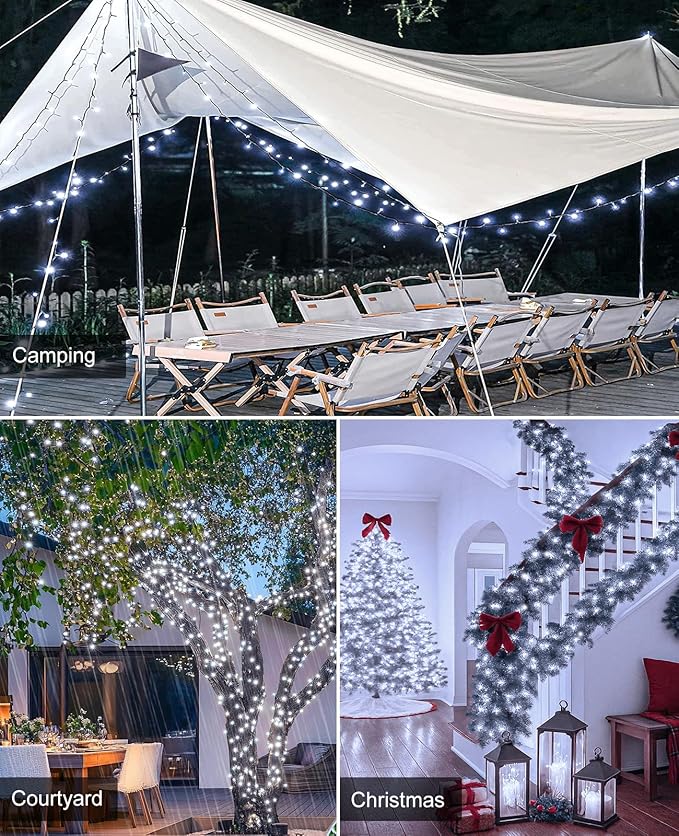 40FT 120 LED Christmas Lights Outdoor, Green Wire Christmas Tree Lights with 8 Modes & Waterproof, Connectable Plug in String Light for Indoor Bedroom Yard Party Wedding Decorations, White