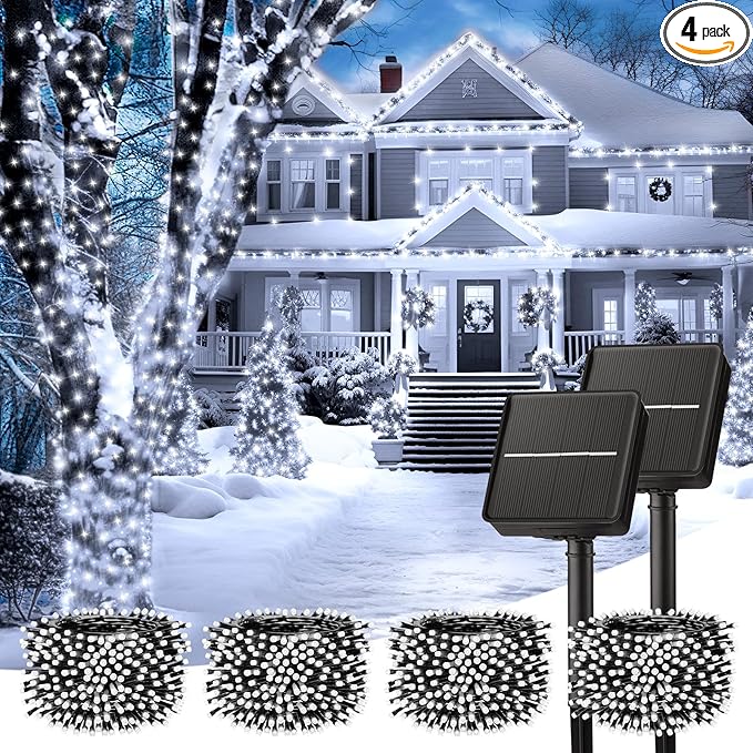 Minetom Solar String Lights for Outside, 4 Pack Total 160FT 400 LED Solar Christmas Lights Outdoor with 8 Modes, Solar Lights Outdoor Waterproof, Solar Christmas String Lights for Tree House, White