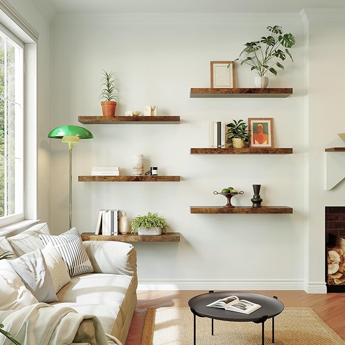 Large Floating Shelves for Wall Set of 1 Wooden Wall Shelves V Room Decor Long Shelf with Invisible Wall Mount Bracket for Bedroom Kitchen Living Room Rustic Brown