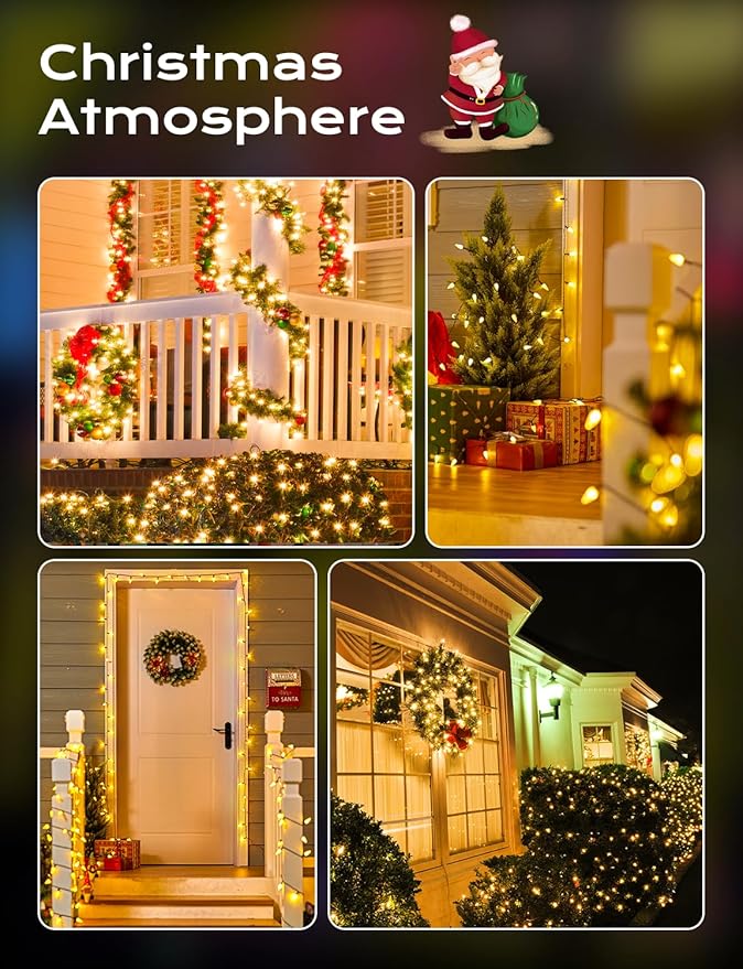 Brightown Solar Operated C6 Strawberry String Lights, 39ft 100 LEDs Warm White LED Christmas Fairy Lights, Solar Christmas Lights Outdoor, Christmas Decorations for Christmas Tree, Garden Decor