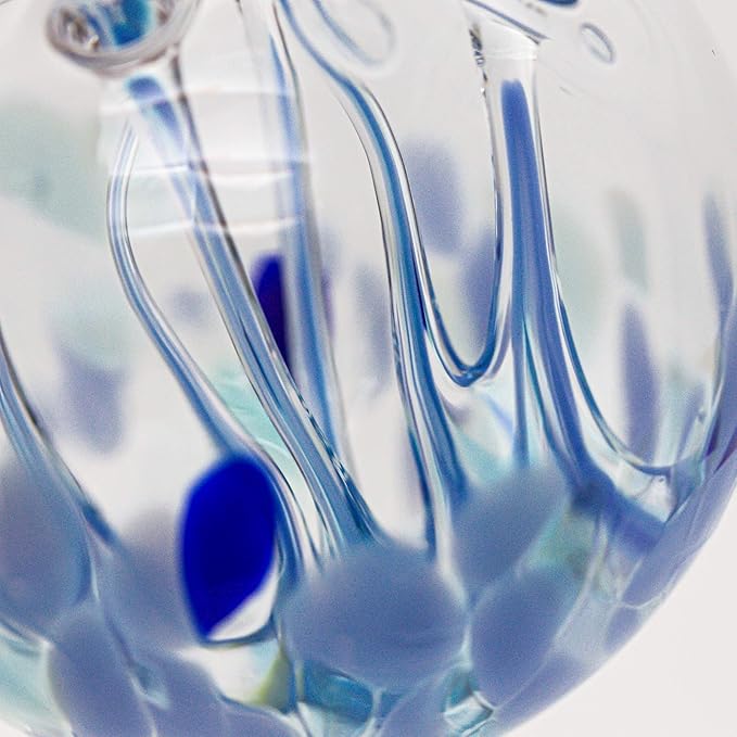 Luke Adams Glass | 3" Mini Glass Tree of Life | Handmade Ornament | Hanging Garden Gazing Ball | Indoor Outdoor Home Décor | (Blue)