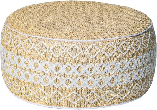 Outdoor Inflatable Ottoman with Air Pump, Embroidery Patio Footrest Stool D21”x H9”, Round Pouf Ottoman with Portable Handle Suitable for Garden, Camping, Bedroom, Living Room