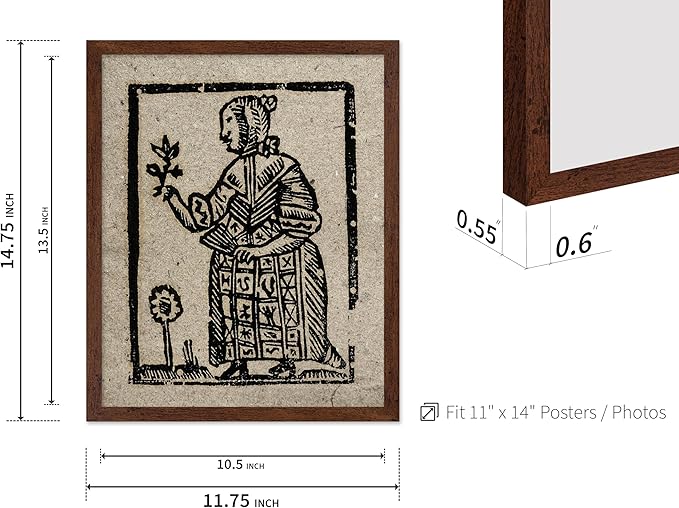 Poster Master Vintage Woodcut Poster - Retro Medieval Print - Gift for Gothic, Horror Fan - Witch Holding a Plant, Magic, Spell, Herbalist - Wall Decor for Bedroom, Dorm, 11x14 Brown Framed
