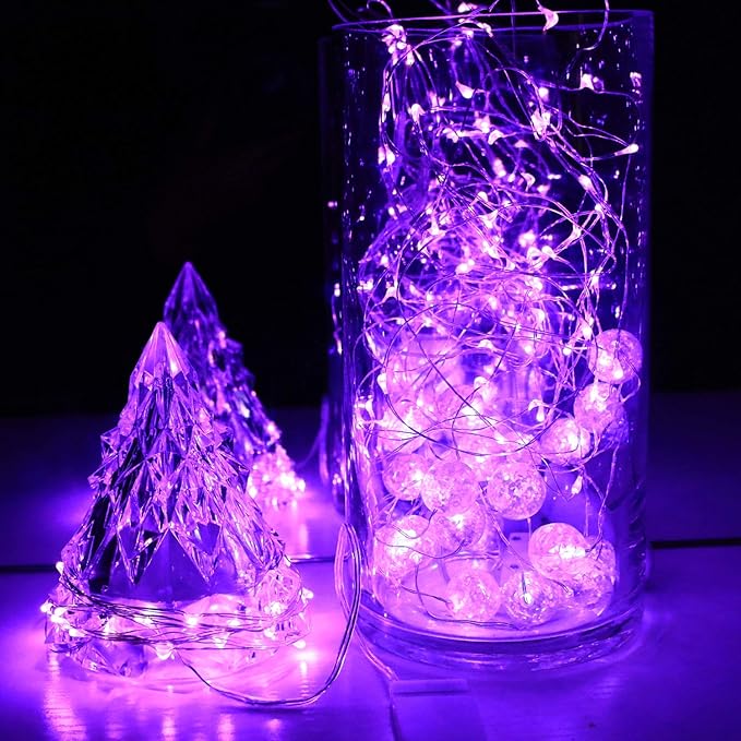6 Pack 7Feet Starry String Lights,Fairy String Lights 20 Micro Starry Leds On Silvery Copper Wire 2pcs CR2032 Batteries Included,Works for Wedding Centerpiece,Party,Christmas Table Decor (Purple)